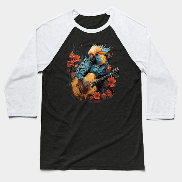 Cockatoo Playing Guitar Baseball T-Shirt by JH Mart